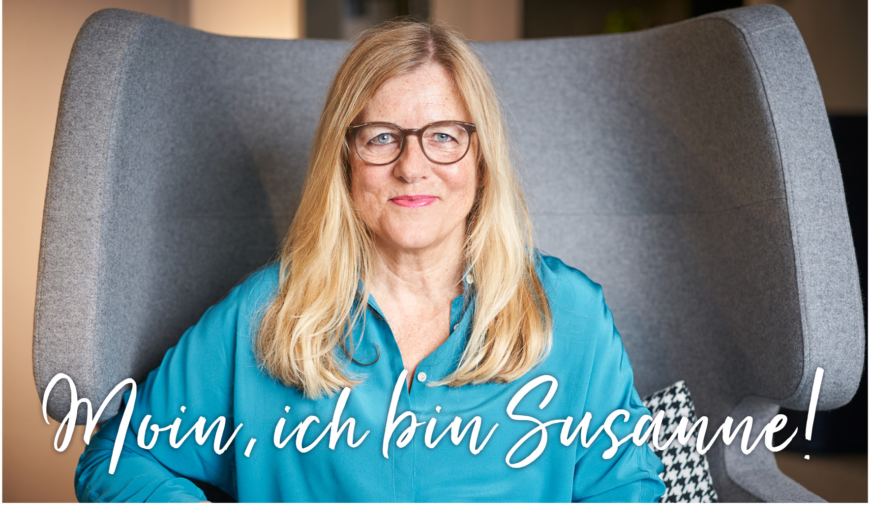 Foto Susanne Diemann mit Text: Meinich bin Susanne!